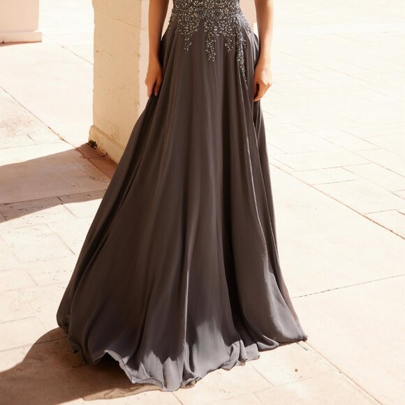 NEW FORMAL A-LINE SLEEVELESS MOB DRESS W/ OVERLAY STRAPS & SEQUINS NX MJ132 - Picture 6 of 9